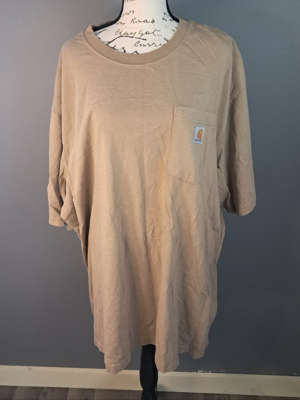 Carhartt T-Shirt Mens 2XL Short Sleeve Loose Fit Crew Neck Pocket Tan K87-MCarha